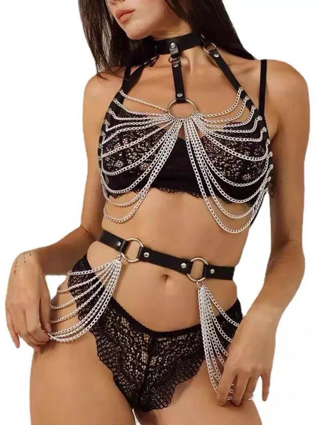 Harnais érotique à chaînes métalliques