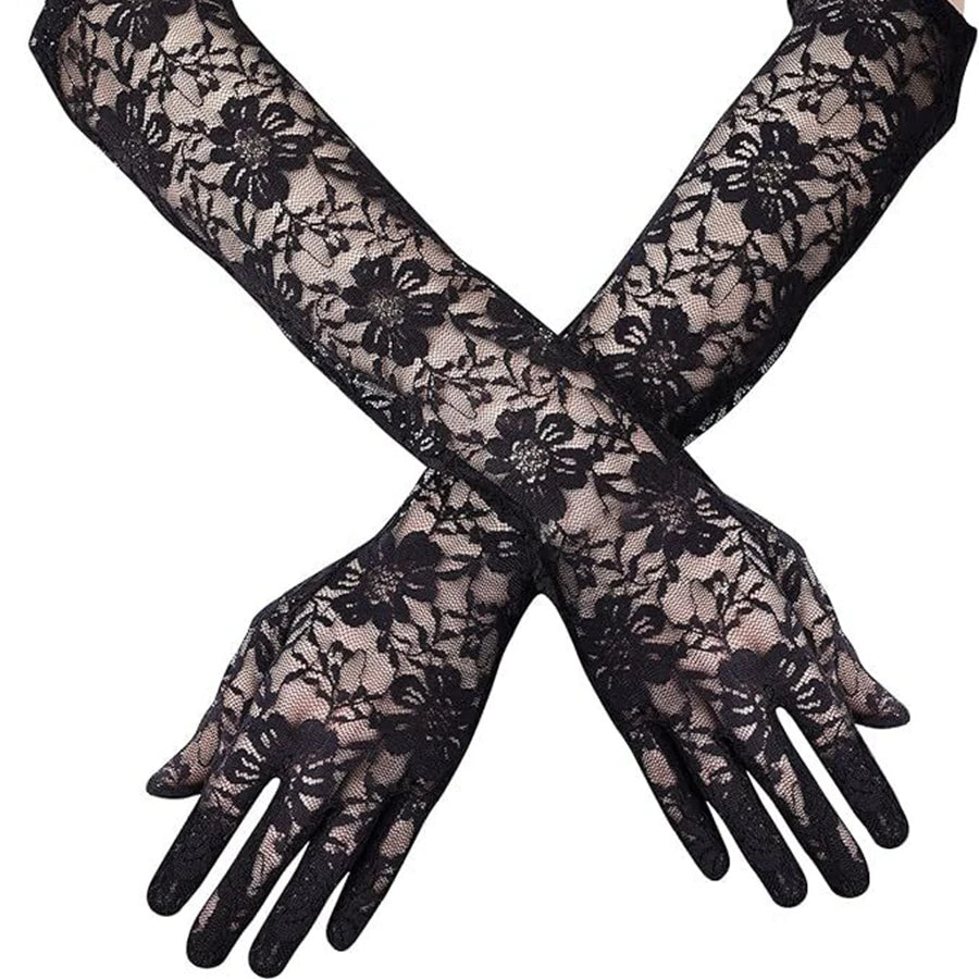Gants longs noirs en dentelle pour sex doll