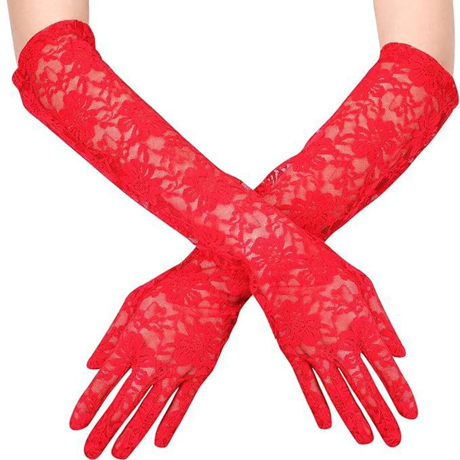 Gants longs rouges en dentelle pour sex doll