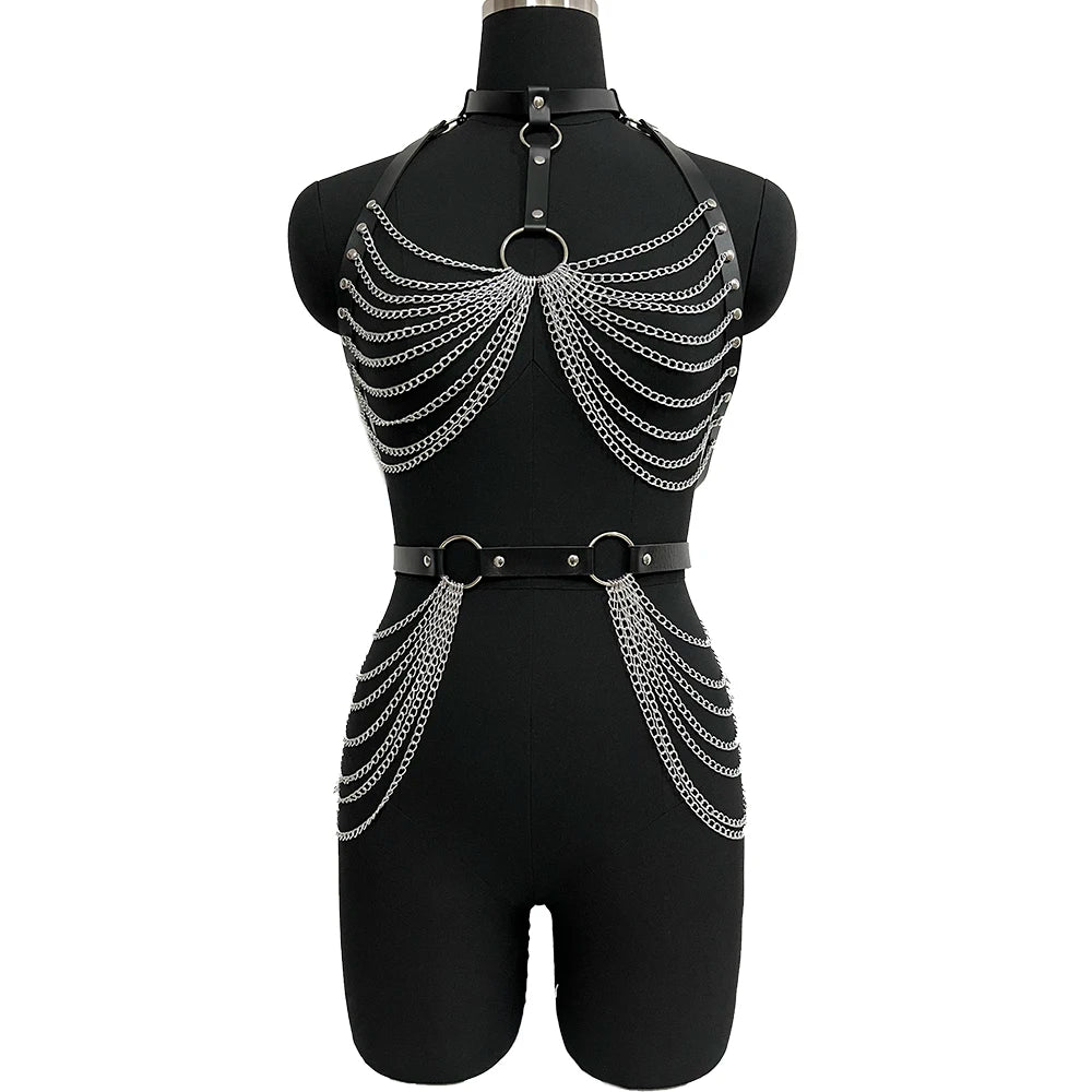 Ensemble complet harnais à chaînes métalliques pour sex doll – look bondage