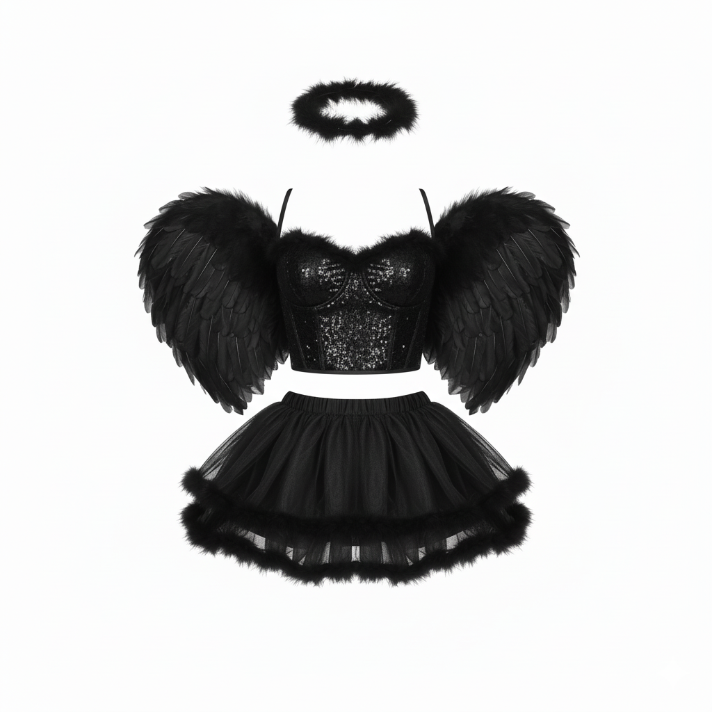 Tenue d'ange noire pour sex doll