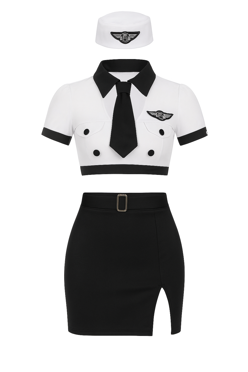 Tenue d’hôtesse de l’air blanche et noire pour sex doll